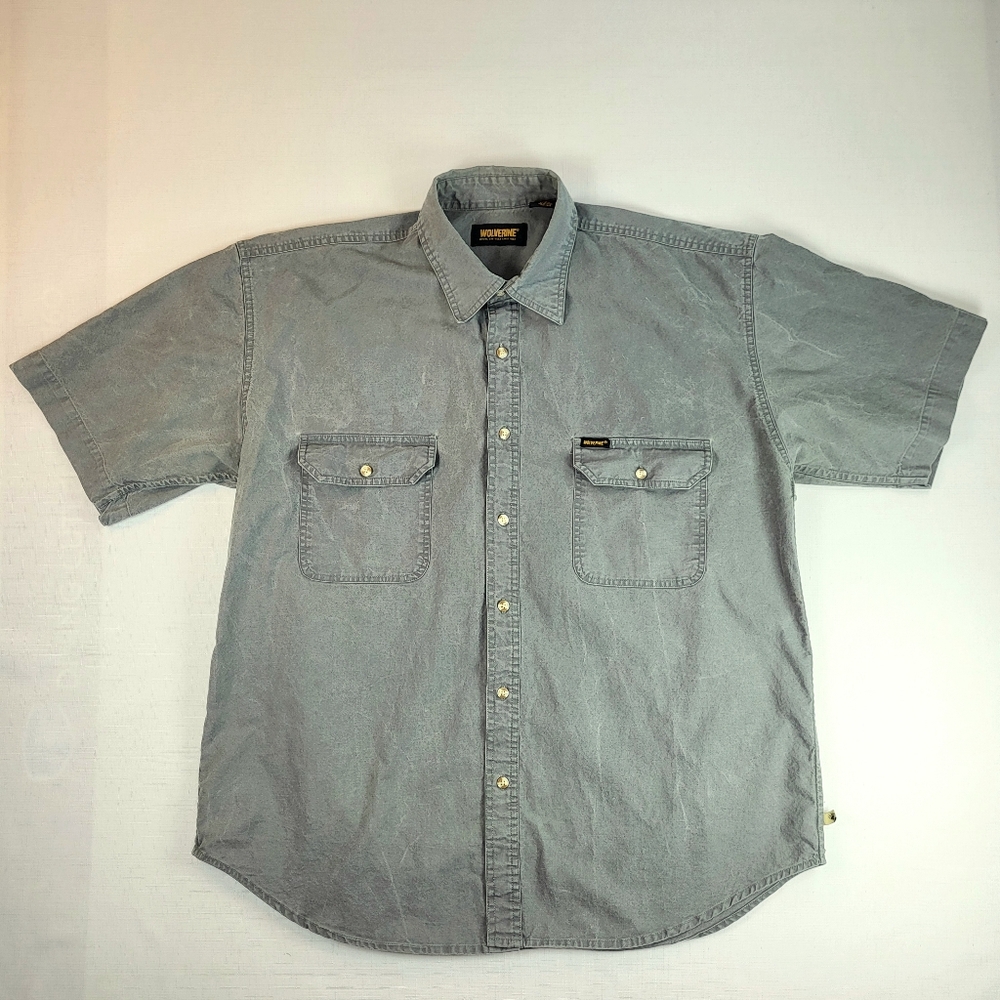Wolverine Gray SHIRT Mens Size XL Short Sleeve Button Up Workwear Cotton Pockets